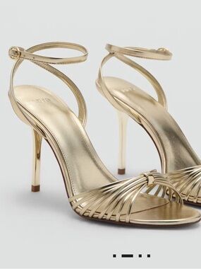 Mango Metallic Gold Strappy Sandals HEELED SANDALS WITH STRAPS 4774